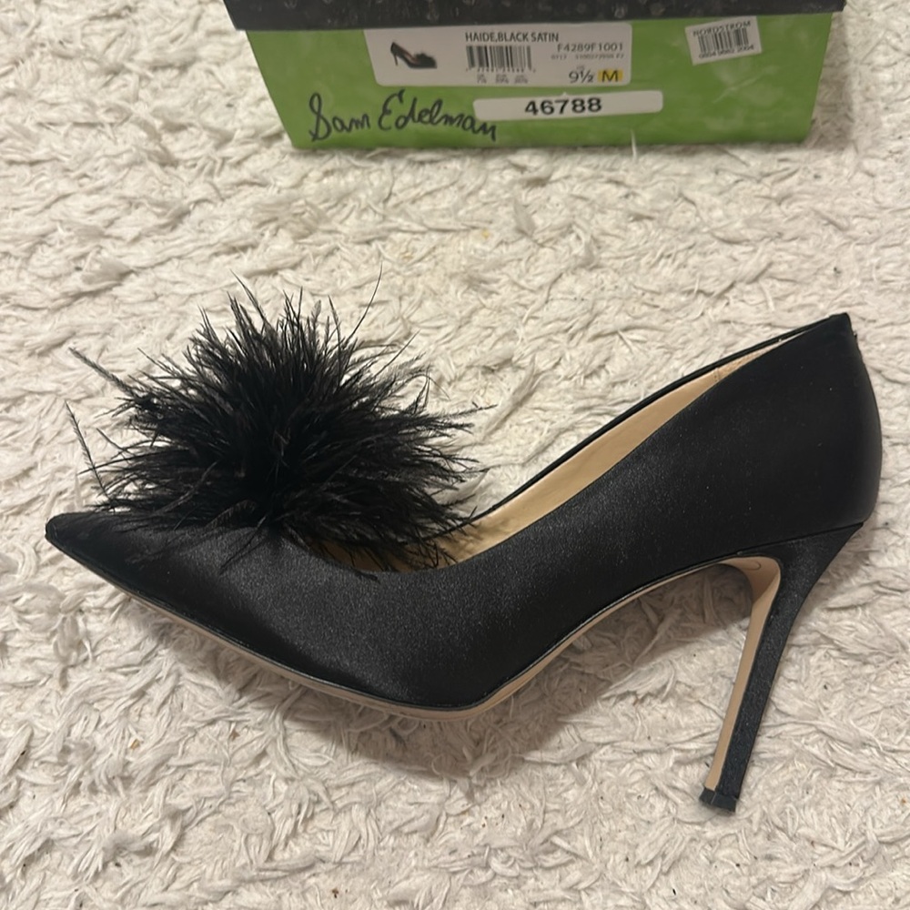 Sam Edelman Black Feather Embellished Heels - Picture 3 of 7